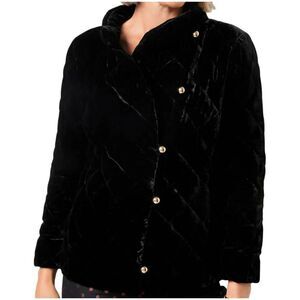NEW Talbots Coat Womens 18 Black Quilted Velvet Down Filled Elegant Classic
